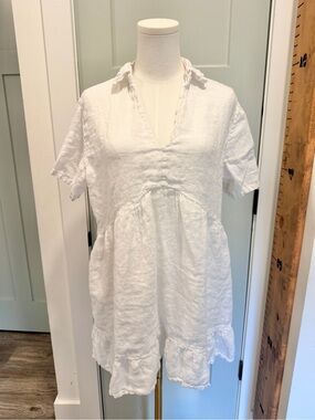 Nina Kendosa Linen Dress Tunic Medium Coastal Natural Fibers